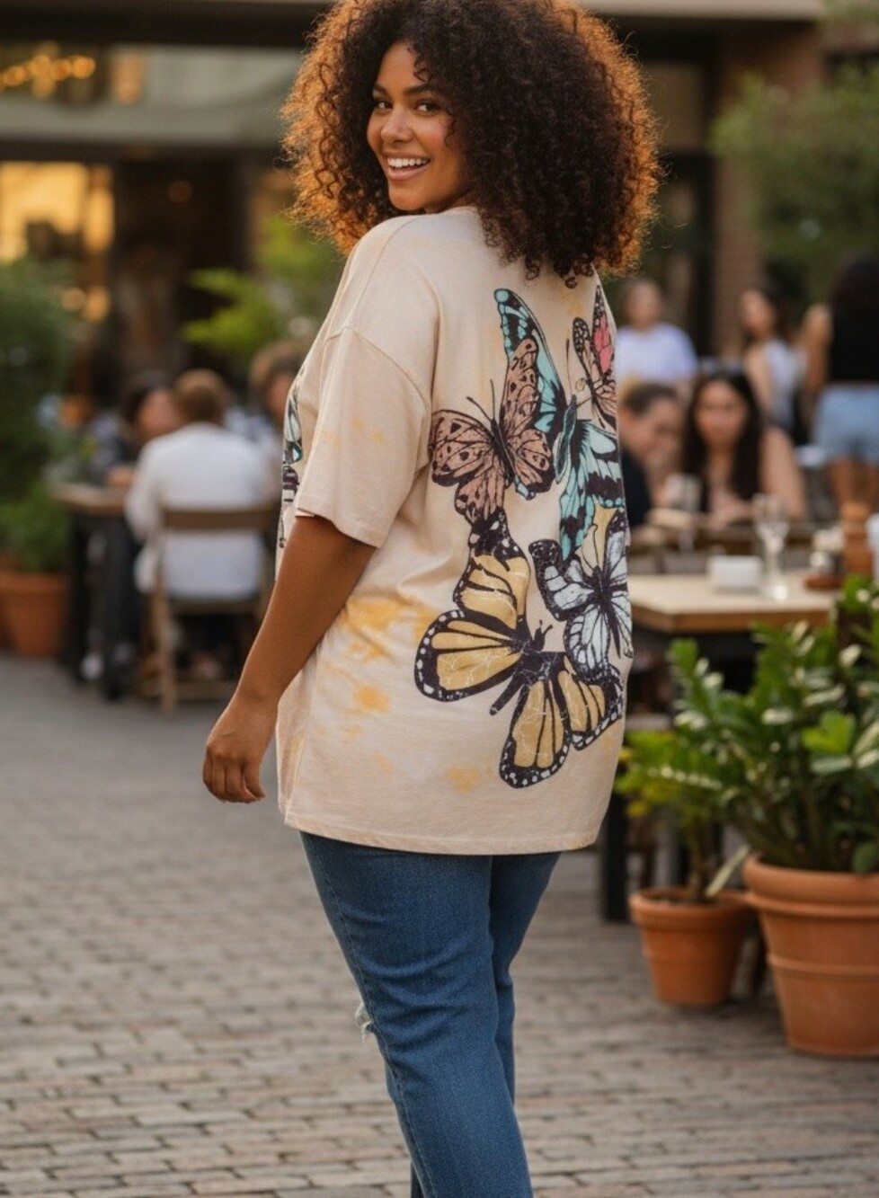 - Plus size yellow tie dye butterfly t-shirt